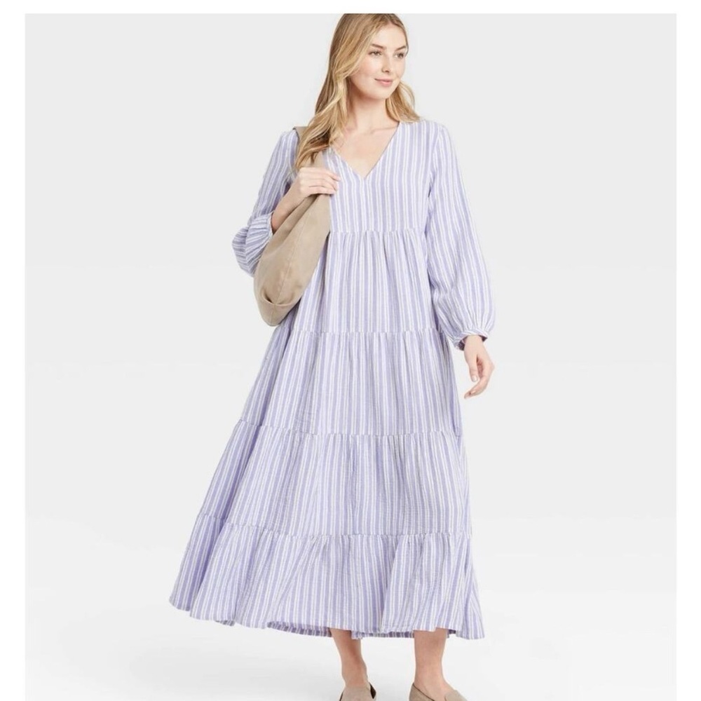 Target Universal Thread Lavender Stripe Tiered V-Neck Maxi Dress